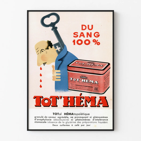 Vintage Tot'Héma Poster Medical Wall Decoration