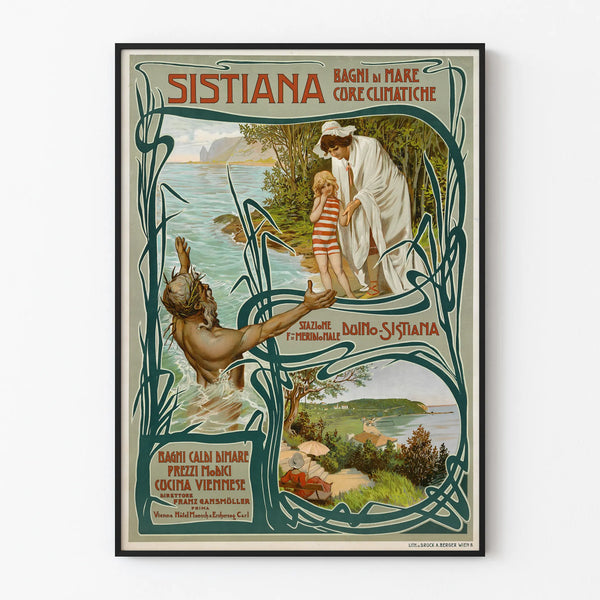 Vintage tourism poster Sistiana beaches and marine cures