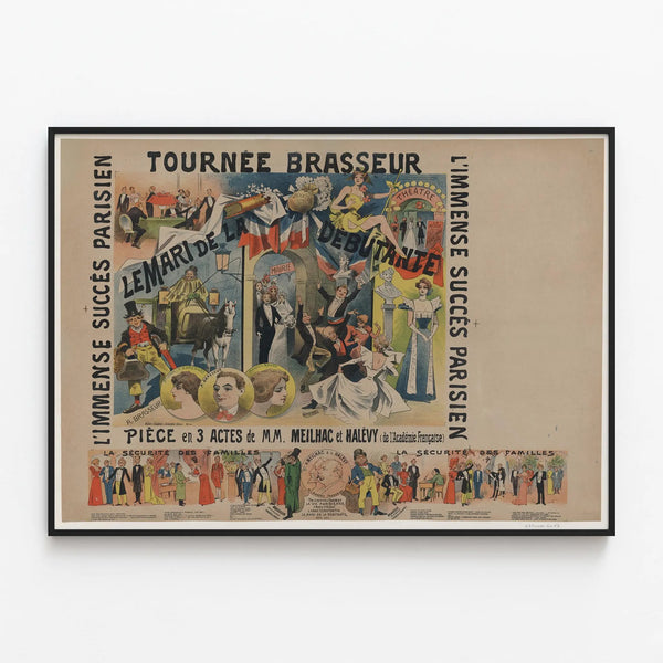 Theatre Tour Poster Brasseur The Husband of the debutante — framed artwork on a wall