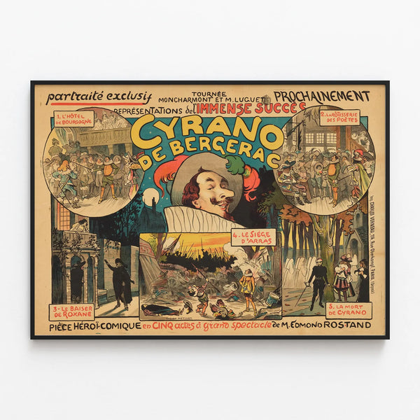 Vintage Cyrano de Bergerac Poster - Theatrical Wall Decoration — framed artwork on a wall