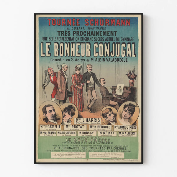 Vintage poster The Marital Happiness - Antique theater wall decoration
