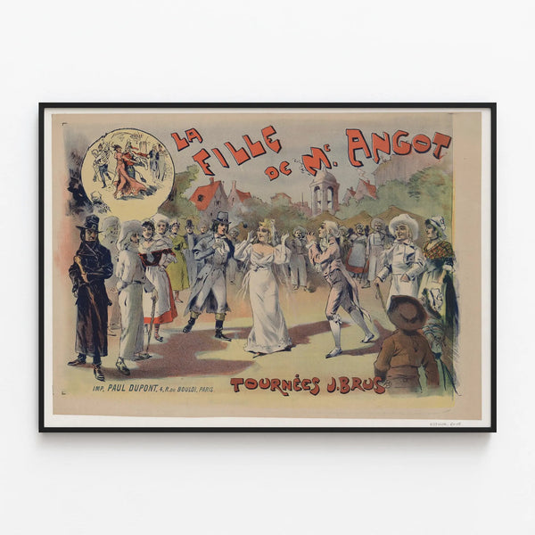 Vintage poster of Miss Angot's Daughter - Antique theater wall decoration — framed artwork on a wall
