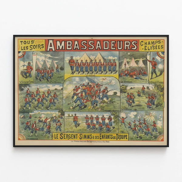 Vintage Military Poster of Sergeant Simms and His Troop Children — framed artwork on a wall