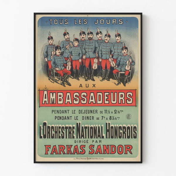Vintage poster of the Hungarian National Orchestra at the Ambassadors