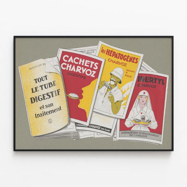 Vintage Poster for Digestive Tonics and Medical Treatments Charvoz — framed artwork on a wall