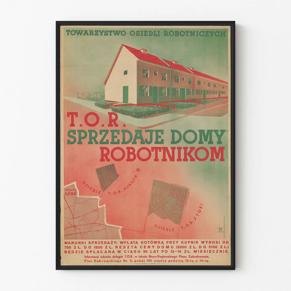 Vintage poster of workers' housing sale – Retro wall decoration