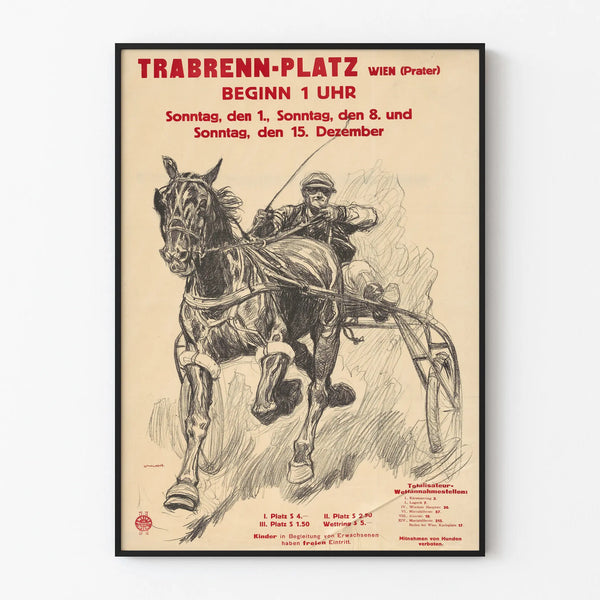 Vintage poster of the trotting race at Trabrenn-Platz in Vienna