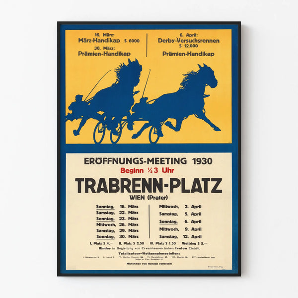 Vintage poster of horse racing at Trabrenn-Platz Vienna 1930