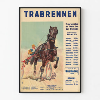 Vintage poster of a trotting race at Prater 1934