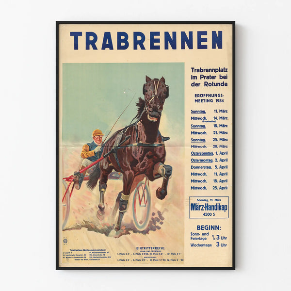 Vintage poster of a trotting race at Prater 1934