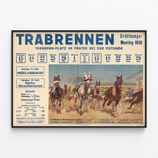 Poster of the Prater Racecourse Event 1936 - Harness Trotting Race — framed artwork on a wall