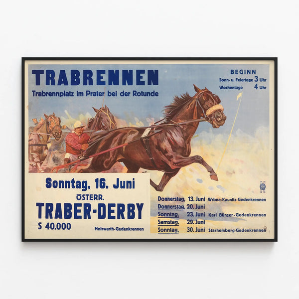Vintage Poster of the Prater Trotting Race - Decorative Equestrian Poster — framed artwork on a wall