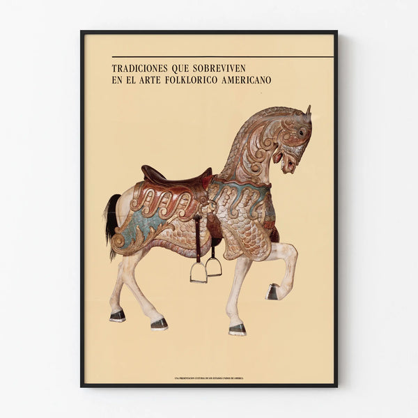 American Folk Art Wall Decoration Poster with Carved Horse