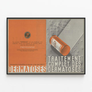Vintage poster for complete treatment of dermatoses Cethocal — framed artwork on a wall