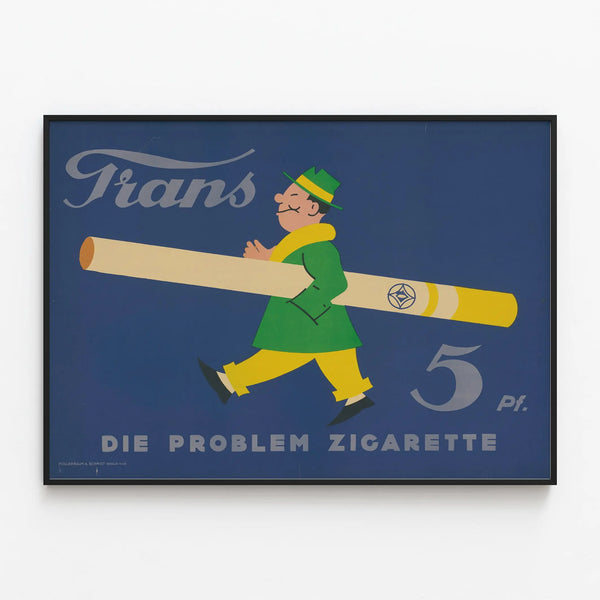 Vintage Cigarette Advertising Poster Trans Die Problem — framed artwork on a wall