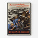 Vintage poster of military transport and truck maintenance