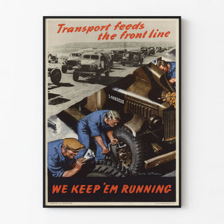 Vintage poster of military transport and truck maintenance