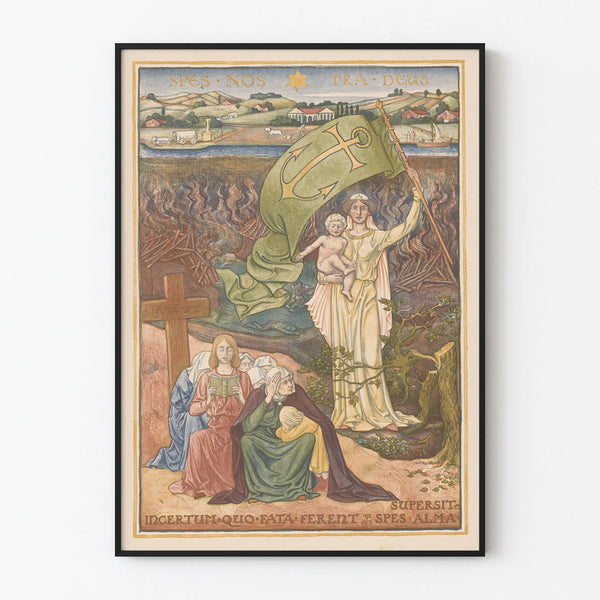 Vintage decorative poster depicting the allegory of hope and faith