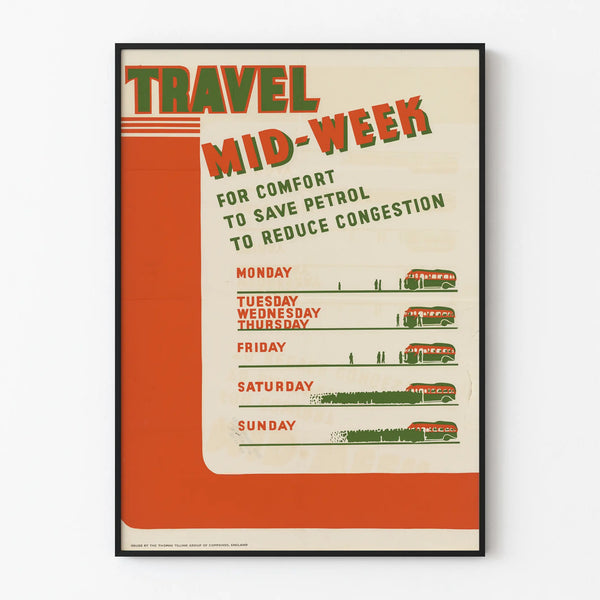 Vintage Travel Mid-Week Poster for Wall Decoration