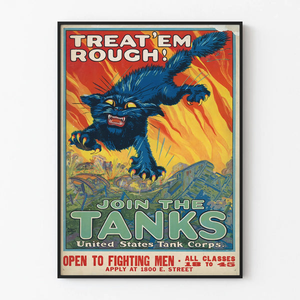 Vintage Military Poster TREAT 'EM ROUGH United States Tank Corps