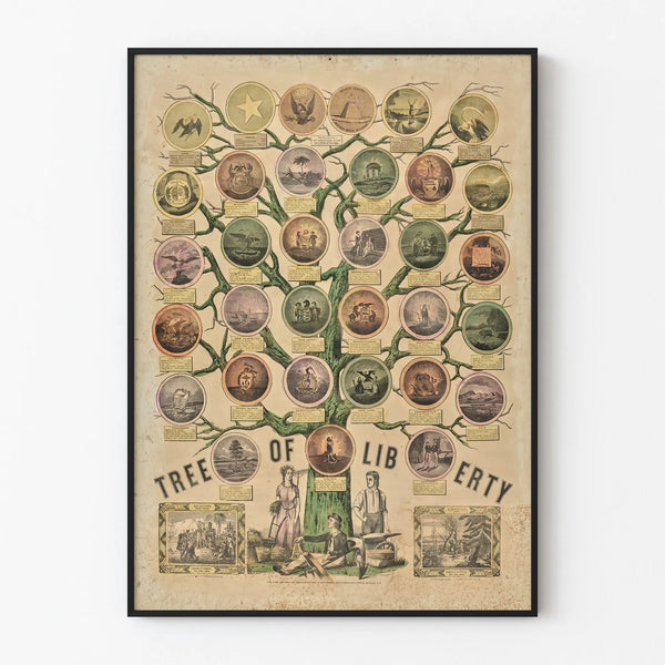 Vintage Poster of the Tree of Liberty with the Seals of the United States