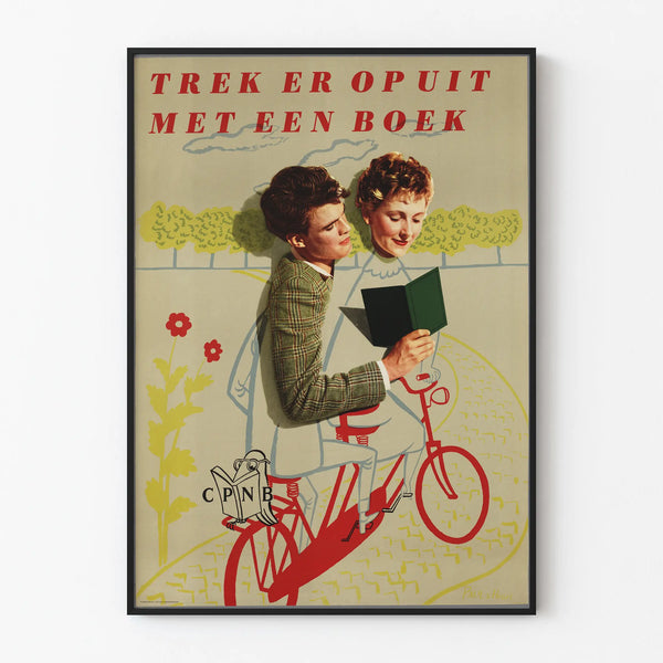 Vintage poster 'Trek er op uit met een boek' wall decoration