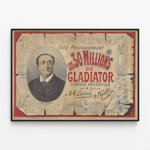 Vintage comedy poster The 30 million of Gladiator - theatrical wall decoration — framed artwork on a wall