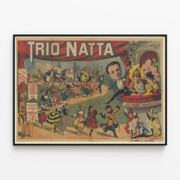 Decorative Poster Trio Natta Eccentric Dancers — framed artwork on a wall