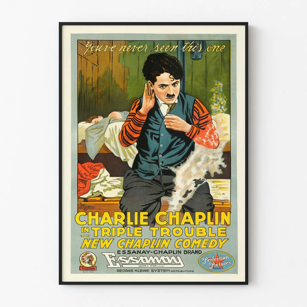 Vintage Charlie Chaplin Poster Triple Trouble - Cinema Wall Decoration