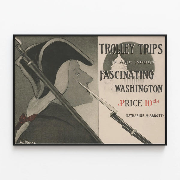 Vintage poster Trolley Trips in Washington - Retro wall decoration — framed artwork on a wall