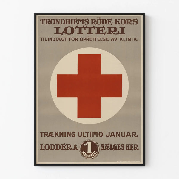 Vintage Red Cross Trondhjems Poster for Charitable Lottery