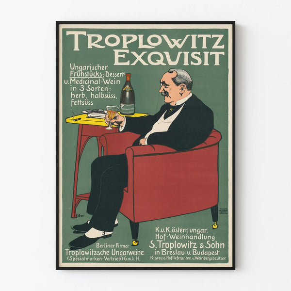 Vintage poster Troplowitz Exquisit Hungarian wine for wall decoration