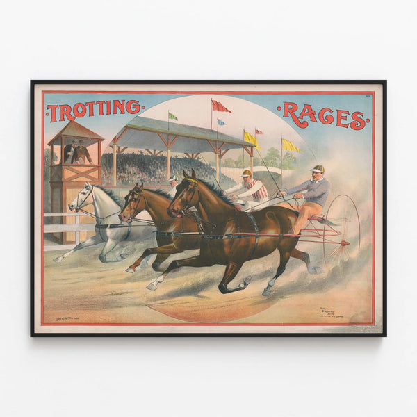 Vintage Harness Race Poster - Equestrian Wall Decoration — framed artwork on a wall