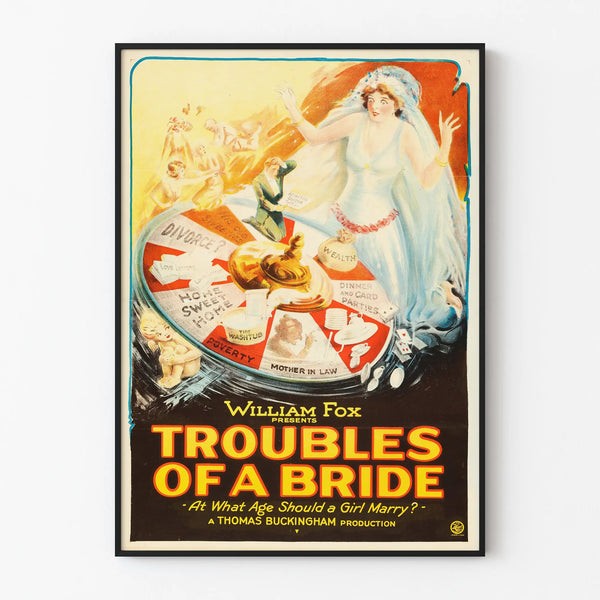 Vintage poster of a bride's troubles for wall decoration