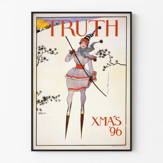 Vintage Christmas Poster 1896 - Woman in Retro Ski Outfit