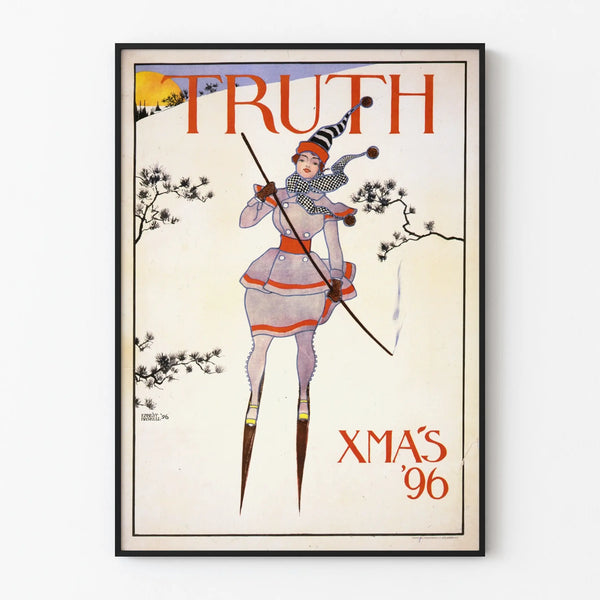 Vintage Christmas Poster 1896 - Woman in Retro Ski Outfit