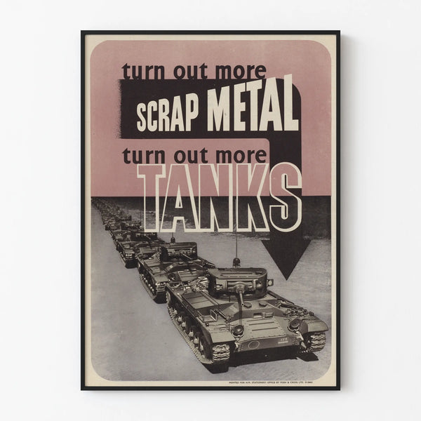 Vintage military poster scrap metal and tanks