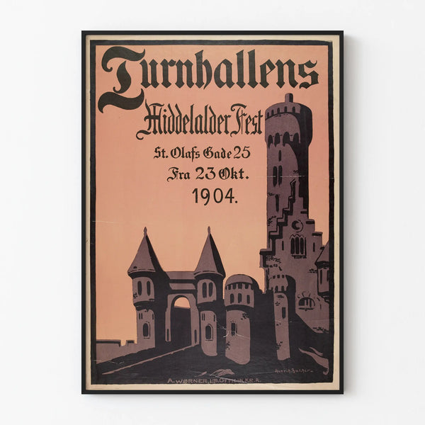 Vintage poster of medieval festival Turnhallens 1904