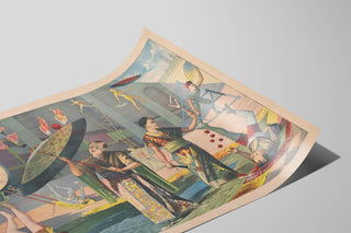 Vintage poster of Asian acrobats in full performance — artwork view