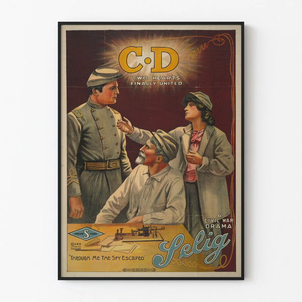 Vintage Poster Two Hearts Finally United - Civil War Wall Decoration