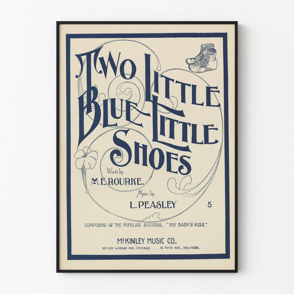 Vintage poster Two Little Blue Little Shoes typographic style