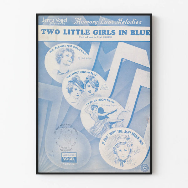 Vintage Poster of Two Little Girls in Blue