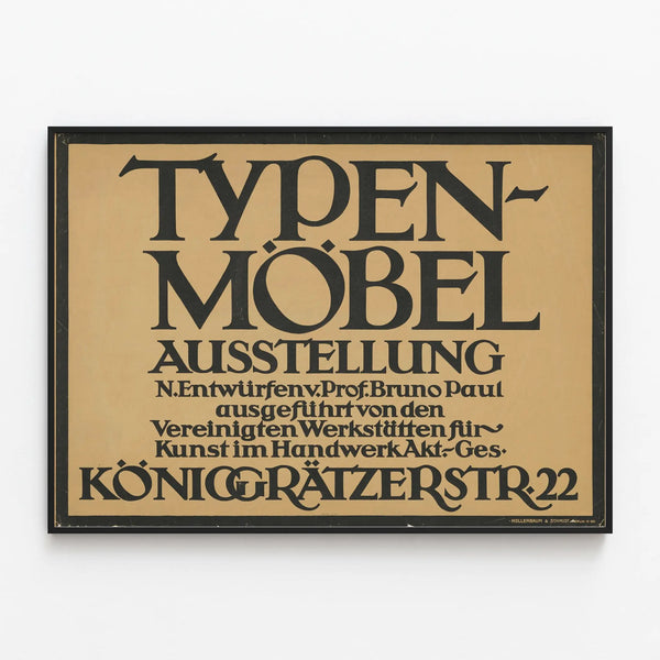 Vintage Typen Furniture Exhibition Poster - Typographic Wall Decoration Poster — framed artwork on a wall