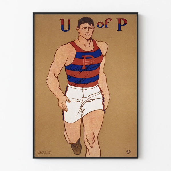 Vintage poster of a running athlete U of P - Retro sports wall decoration