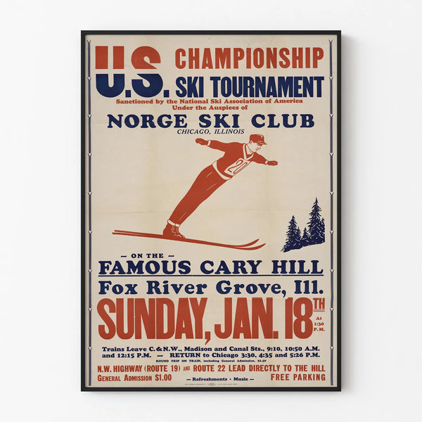Vintage US Championship Ski Tournament Poster – Sports Wall Decoration