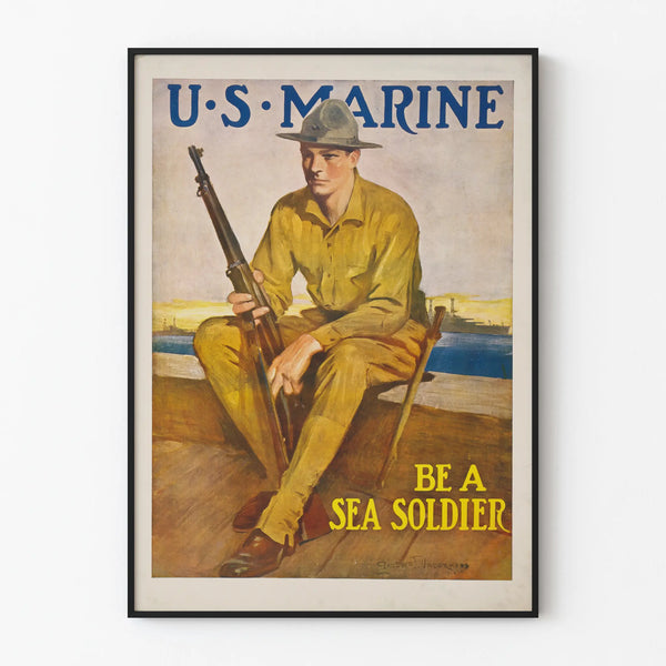 Vintage U.S. Marine Poster Be a Sea Soldier - Military Wall Decoration