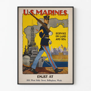 Vintage U.S. Marines Service Poster on Land and Sea
