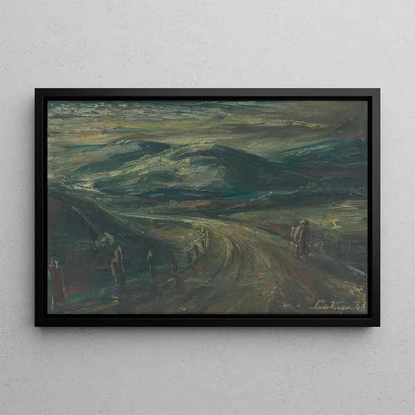 Landscape with Travelers - Ludovit Varga — framed artwork on a wall