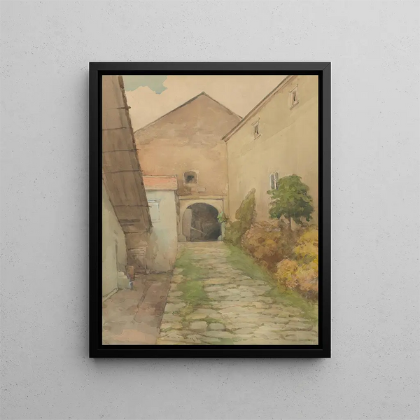 Old Cour Painting - Ludovit Ordok — framed artwork on a wall