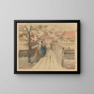 Wooden Bridge Painting - Ludovit Ordok — framed artwork on a wall